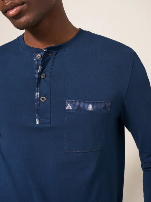 Originelles Pyjamatop mit Elchmuster - Marineblauer Aufdruck - L Bild 2