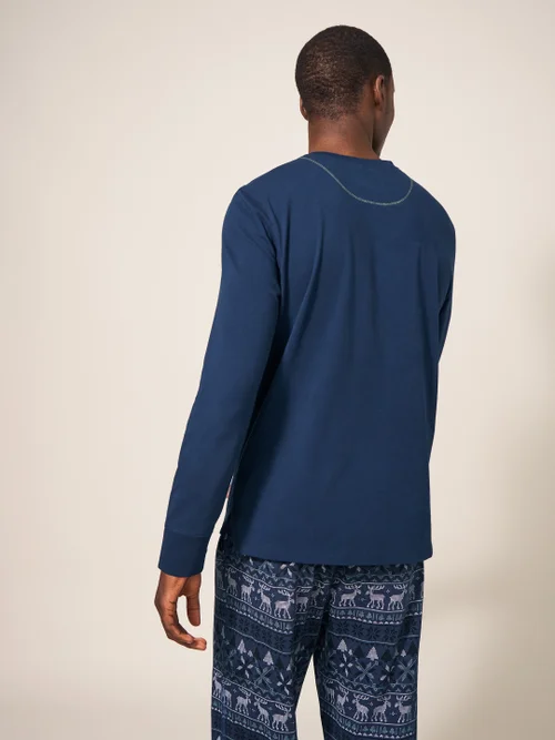 Originelles Pyjamatop mit Elchmuster - Marineblauer Aufdruck - L Bild 3