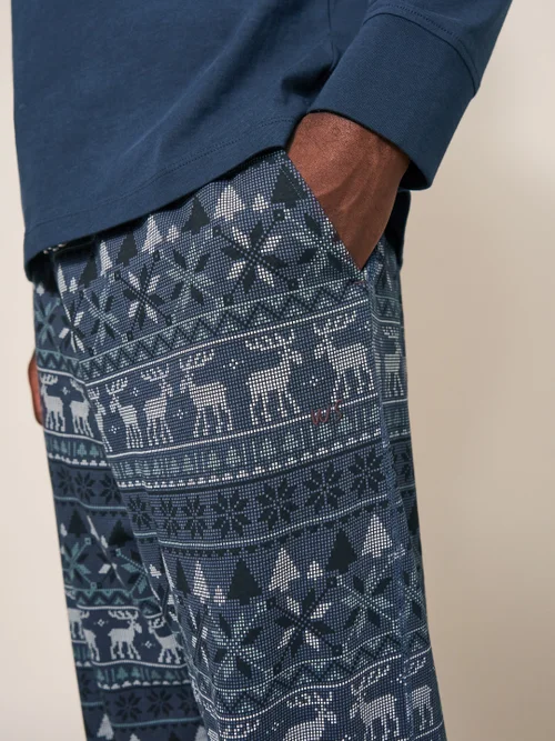 Originelle Pyjamahose mit Elchmuster - Marineblauer Aufdruck - L Bild 2