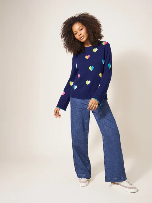 Pullover mit Herzmuster - Marineblau Mehrfarbig - 34 Bild 1