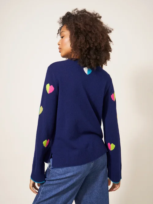 Pullover mit Herzmuster - Marineblau Mehrfarbig - 34 Bild 3