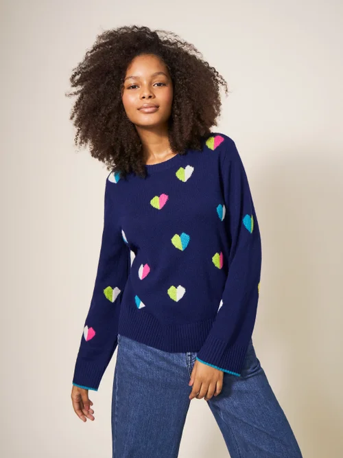 Pullover mit Herzmuster - Marineblau Mehrfarbig - 34 Bild 2