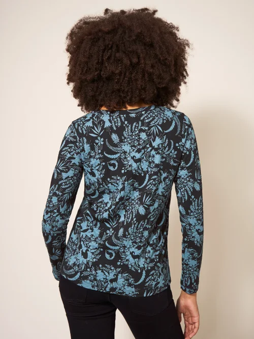 Nelly Langarmshirt mit Print - Blauer Aufdruck - 34 Bild 3