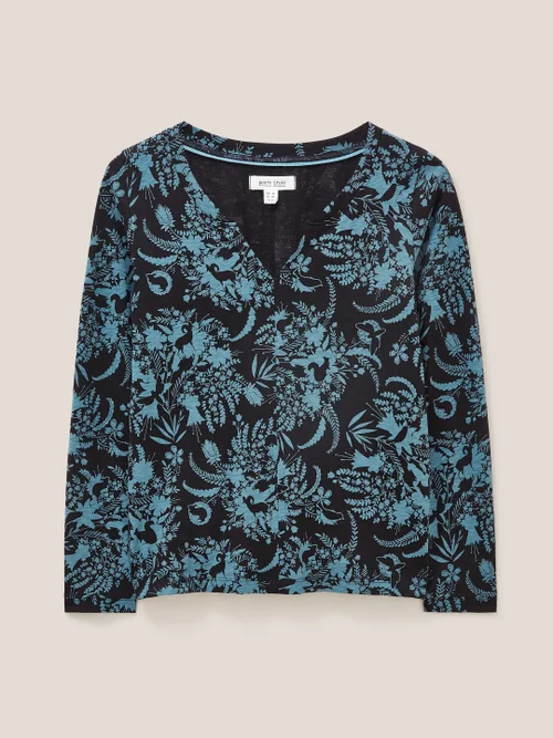 Nelly Langarmshirt mit Print - Blauer Aufdruck - 34 Bild 4