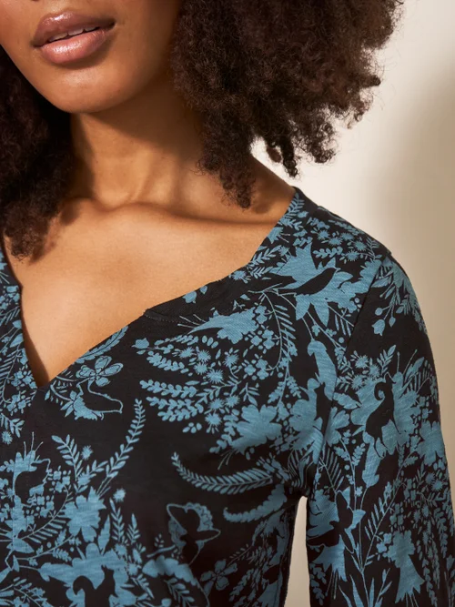 Nelly Langarmshirt mit Print - Blauer Aufdruck - 34 Bild 2