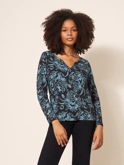 Nelly Langarmshirt mit Print - Blauer Aufdruck - 34 Bild 1