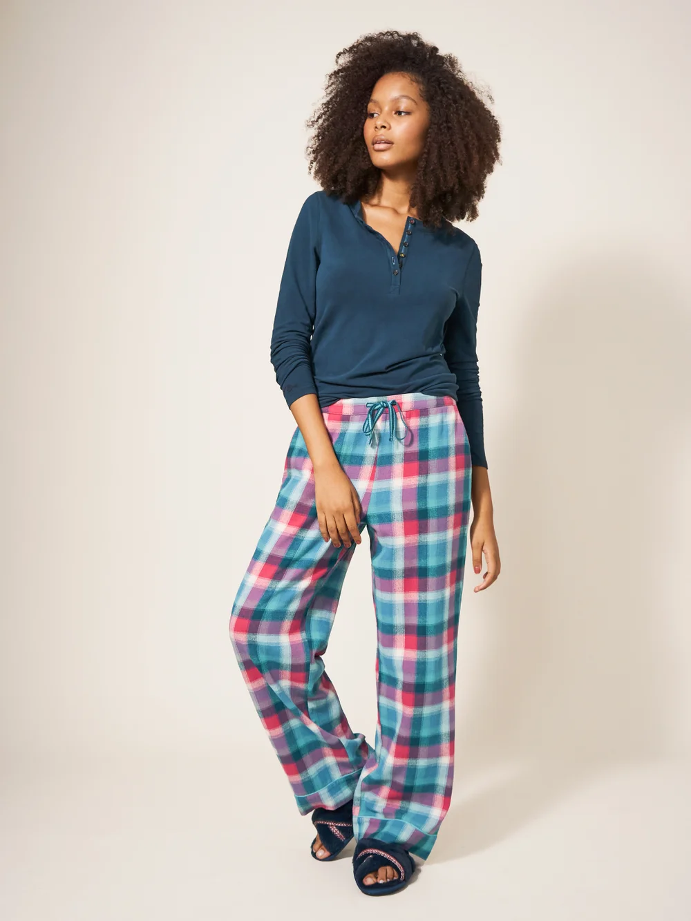 Nina Pyjamahose aus Bio-Baumwolle mit Karomuster - Blaugrün Mehrfarbig - L Bild 1