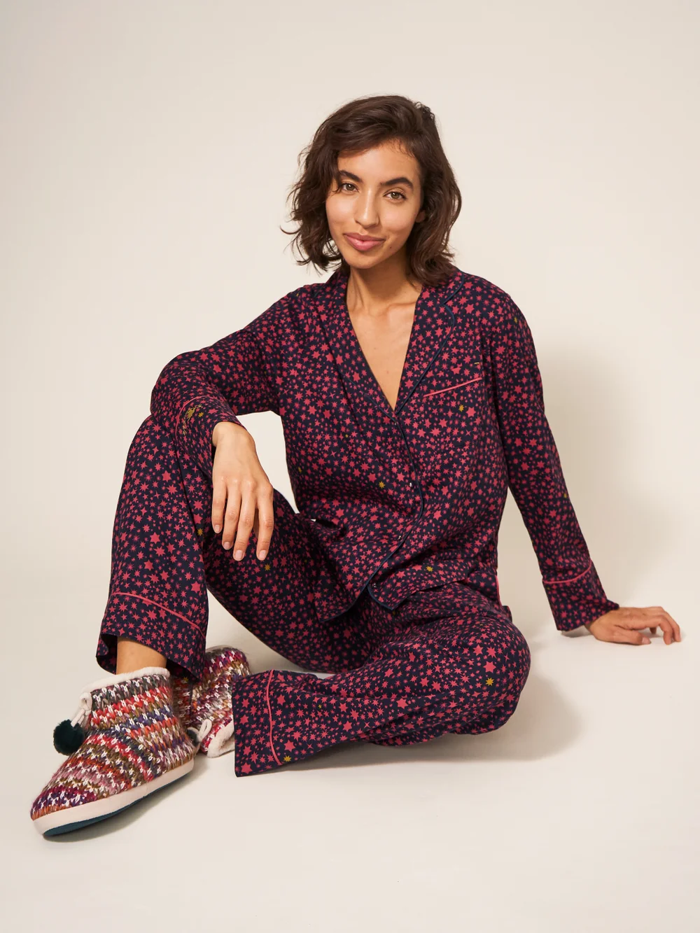 Nina Pyjamahose aus Bio-Baumwolle - Marineblau Mehrfarbig - L Bild 1