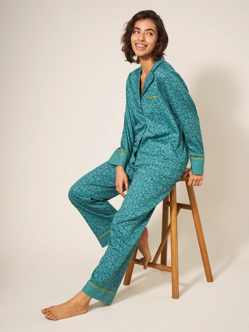 Nina Pyjamahose aus Bio-Baumwolle - Blaugrün Mehrfarbig - L Bild 1