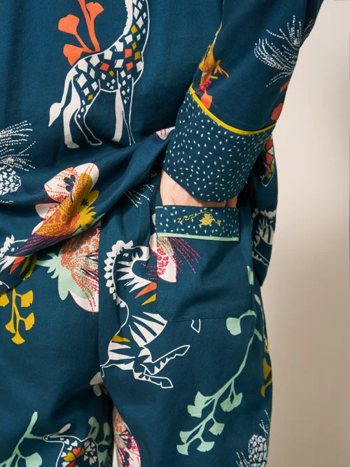 Nina Pyjamahose aus Bio-Baumwolle - Blaugrüner Aufdruck - L Bild 2