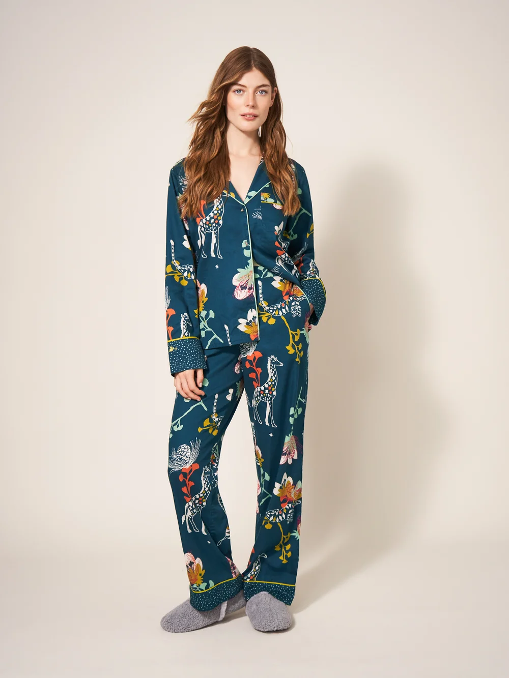 Nina Pyjamahose aus Bio-Baumwolle - Blaugrüner Aufdruck - L Bild 1