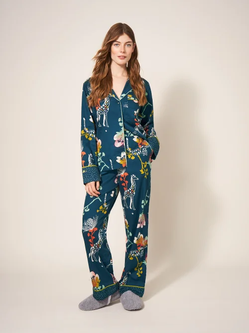 Nina Pyjamahose aus Bio-Baumwolle - Blaugrüner Aufdruck - L Bild 1