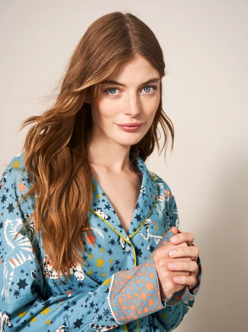 Nina Pyjamatop aus Bio-Baumwolle - Blau Mehrfarbig - L Bild 2