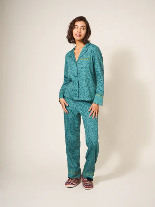 Nina Pyjamatop aus Bio-Baumwolle - Blaugrün Mehrfarbig - L Bild 1