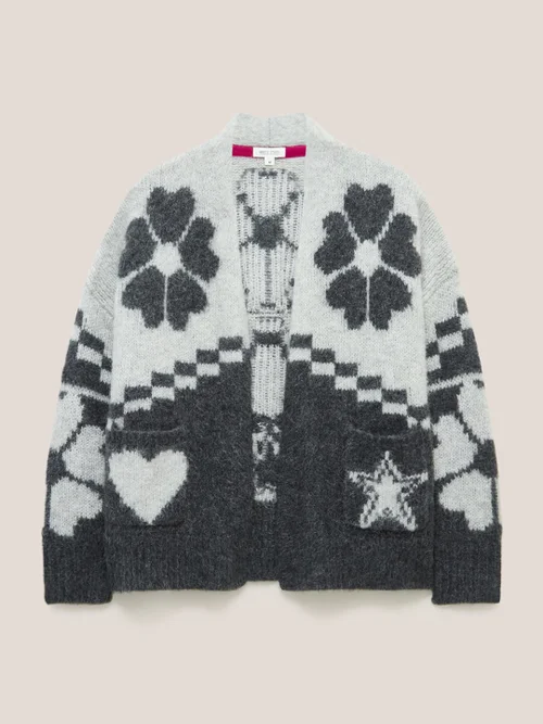 Strickjacke mit nordischem Waldmotiv - Grau Mehrfarbig - L Bild 4