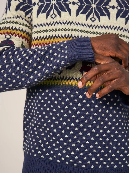 Originell gemusterter Pullover mit Rundhalsausschnitt - Marineblau Mehrfarbig - L Bild 2