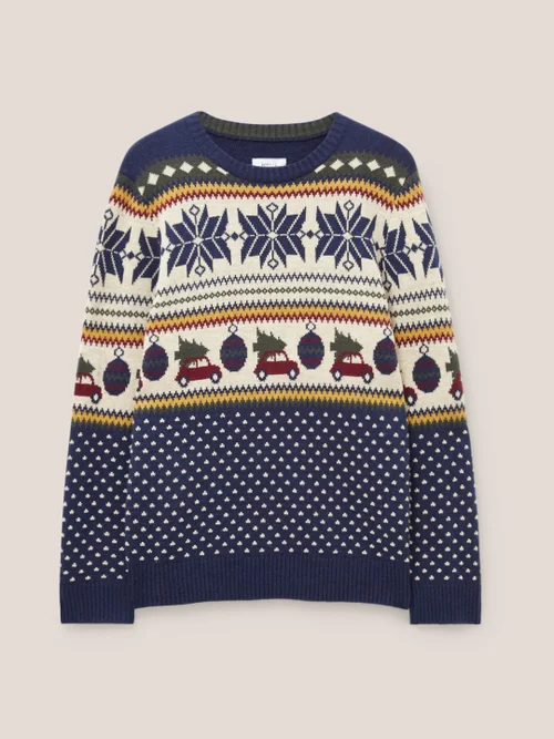 Originell gemusterter Pullover mit Rundhalsausschnitt - Marineblau Mehrfarbig - L Bild 4