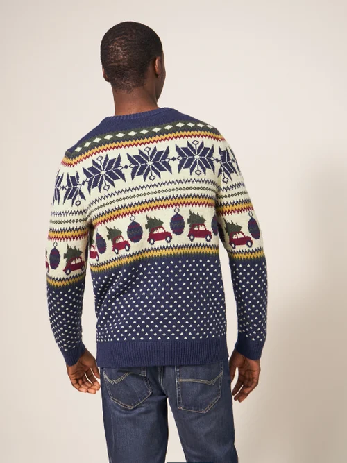 Originell gemusterter Pullover mit Rundhalsausschnitt - Marineblau Mehrfarbig - L Bild 3