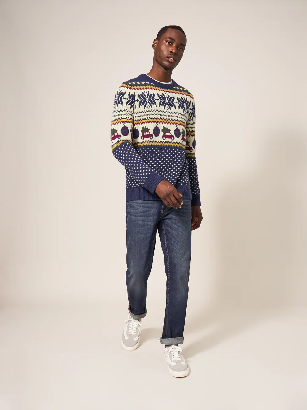 Originell gemusterter Pullover mit Rundhalsausschnitt - Marineblau Mehrfarbig - L Bild 1