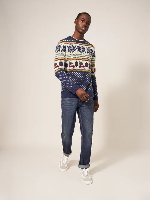 Originell gemusterter Pullover mit Rundhalsausschnitt - Marineblau Mehrfarbig - L Bild 1