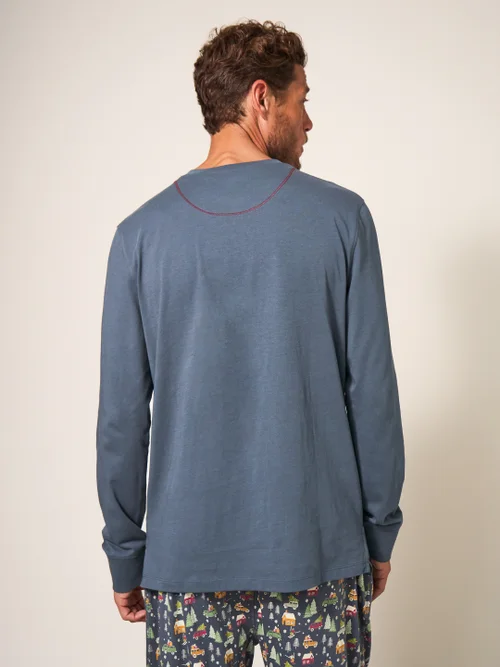 Originell gemustertes Henley Pyjamatop - Mittelblau - L Bild 3