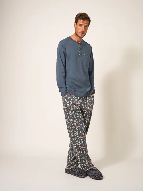 Originell gemustertes Henley Pyjamatop - Mittelblau - L Bild 1