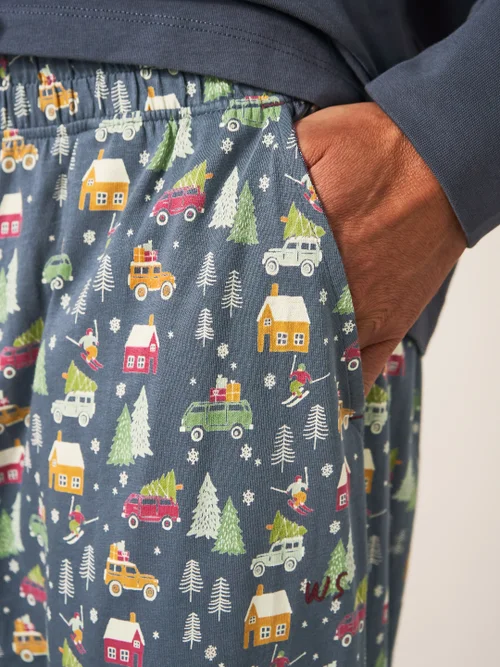 Originell gemusterte Pyjamahose - Blauer Aufdruck - L Bild 2