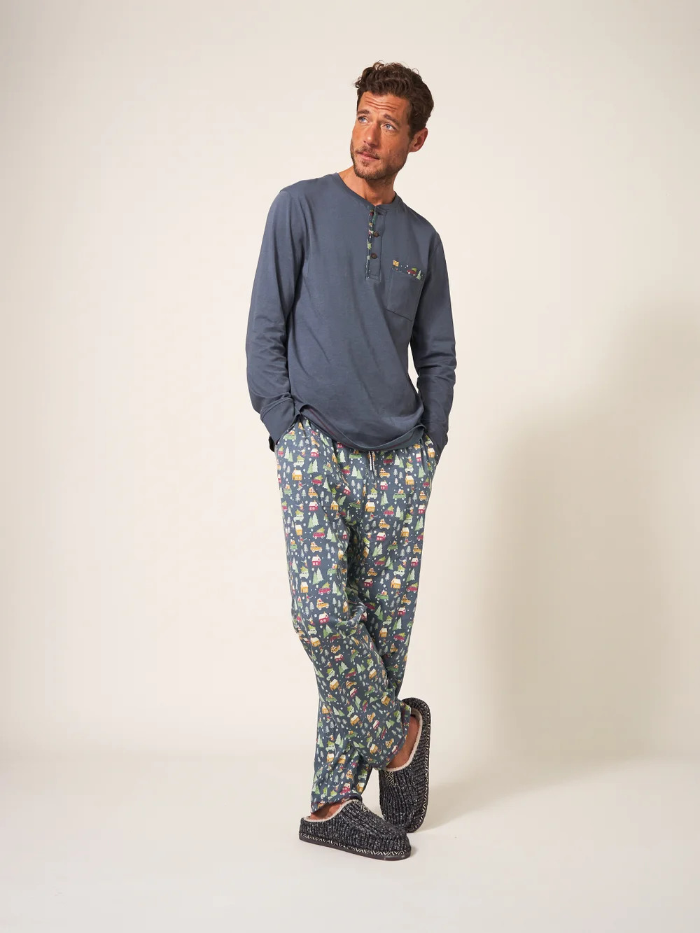 Originell gemusterte Pyjamahose - Blauer Aufdruck - L Bild 1