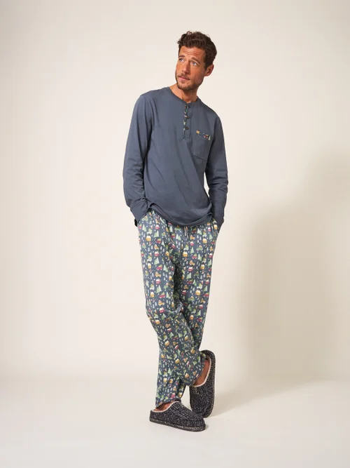 Originell gemusterte Pyjamahose - Blauer Aufdruck - L Bild 1