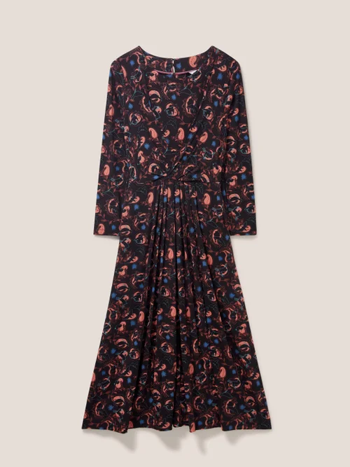 Olive Jerseykleid - Schwarzer Aufdruck - 34 Bild 4