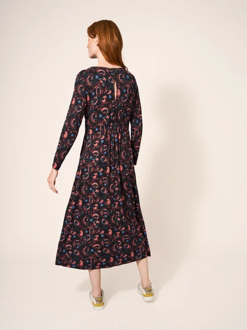Olive Jerseykleid - Schwarzer Aufdruck - 34 Bild 3