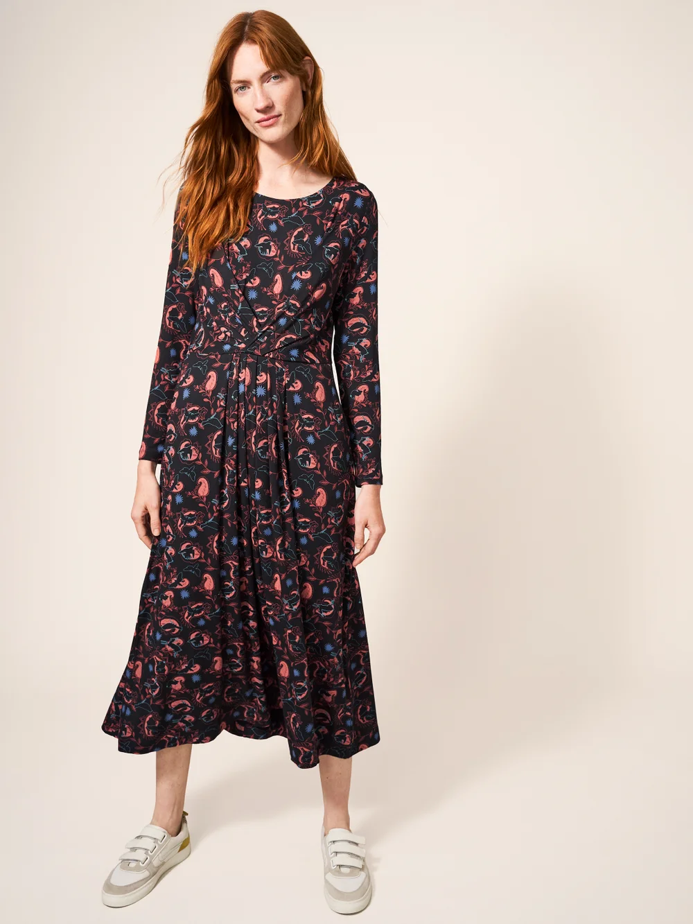 Olive Jerseykleid - Schwarzer Aufdruck - 34 Bild 1