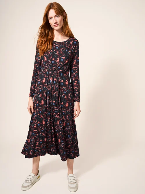 Olive Jerseykleid - Schwarzer Aufdruck - 34 Bild 1