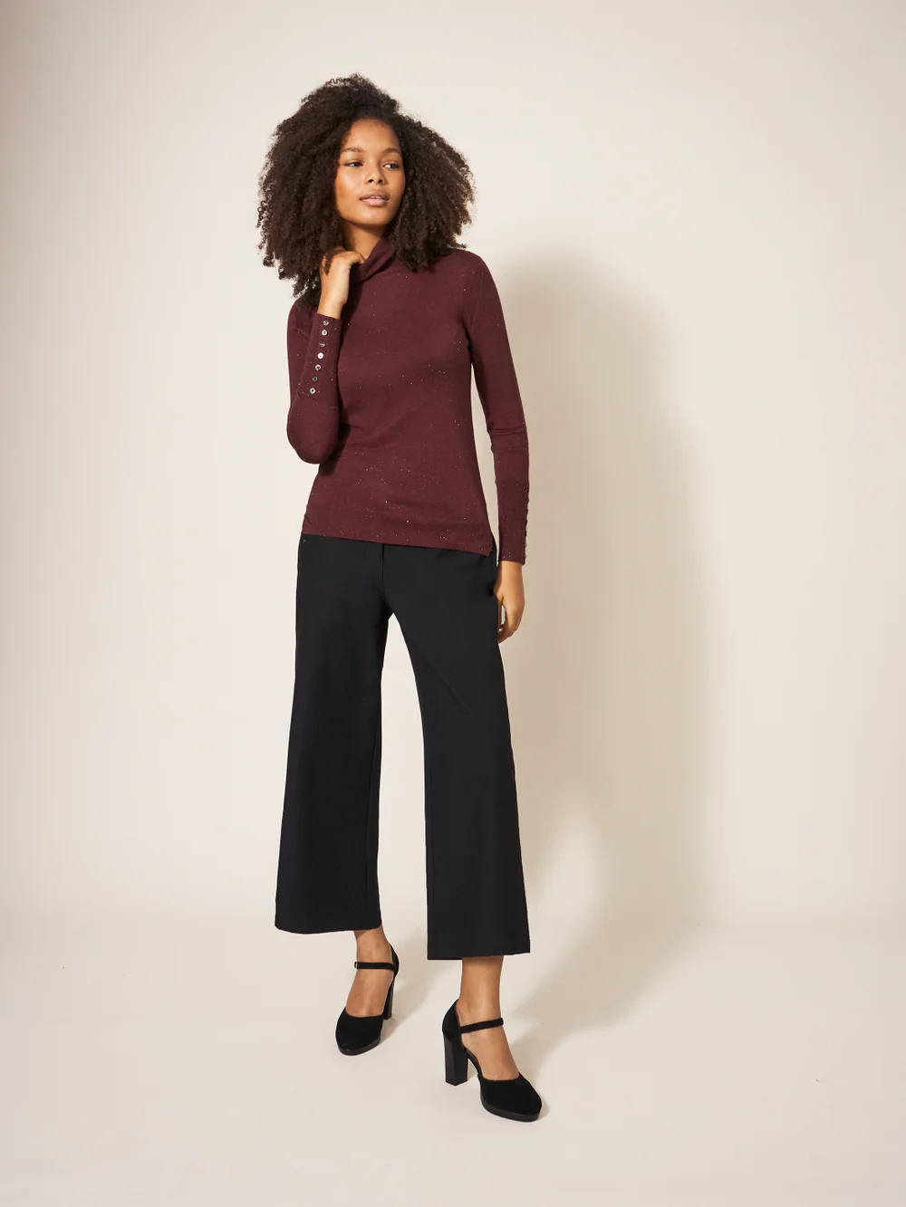 Glitzer-Rollkragenpullover - Dunkelviolett - 34 Bild 1
