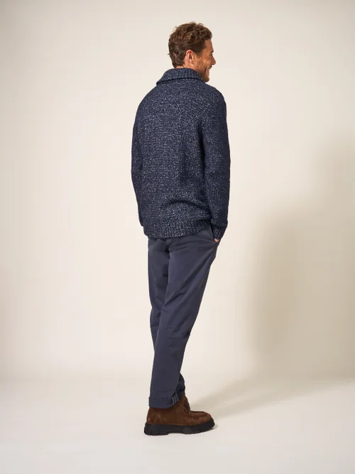 Pullover mit Zopfstrickmuster und Schalkragen - Dunkel-Marineblau - L Bild 3