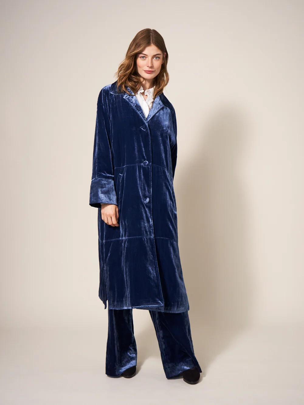 Duster Mantel aus Samt - Dunkelblau - 34 Bild 1
