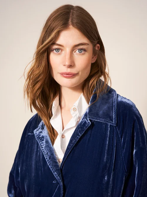 Duster Mantel aus Samt - Dunkelblau - 34 Bild 2