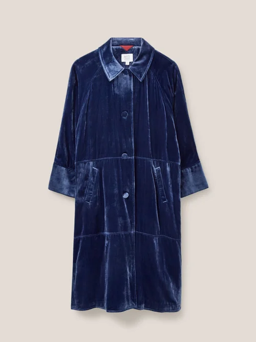 Duster Mantel aus Samt - Dunkelblau - 34 Bild 4
