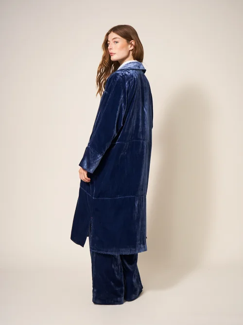 Duster Mantel aus Samt - Dunkelblau - 34 Bild 3