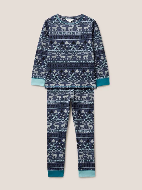 Pyjama mit Fairisle- und Elchmuster - Blau - 3-4 Bild 1