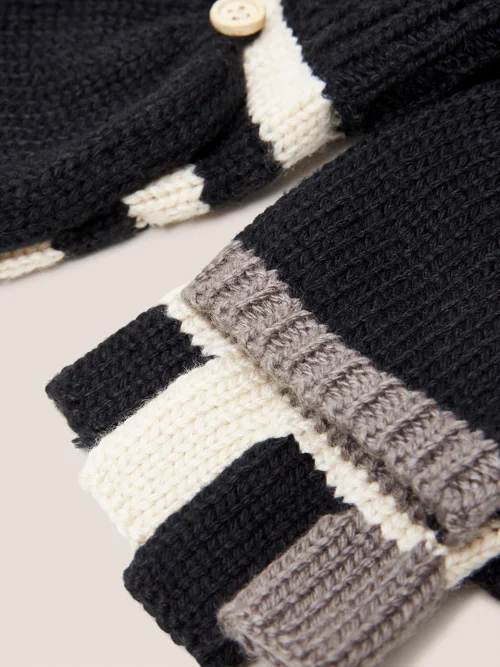 Strickhandschuhe mit Fäustlingsklappe - Schwarz -Einheitsgröße Bild 2