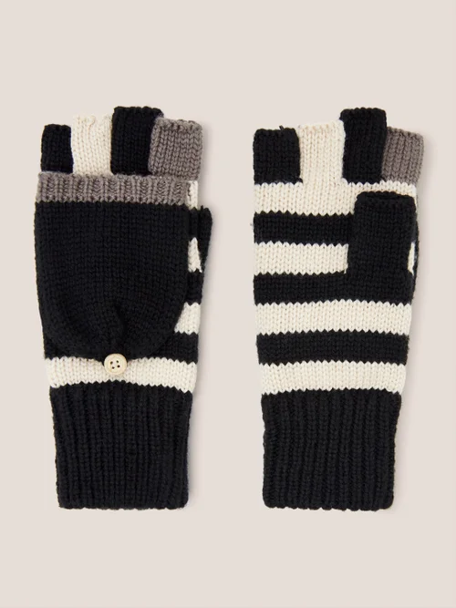 Strickhandschuhe mit Fäustlingsklappe - Schwarz -Einheitsgröße Bild 3