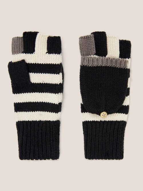 Strickhandschuhe mit Fäustlingsklappe - Schwarz -Einheitsgröße Bild 1