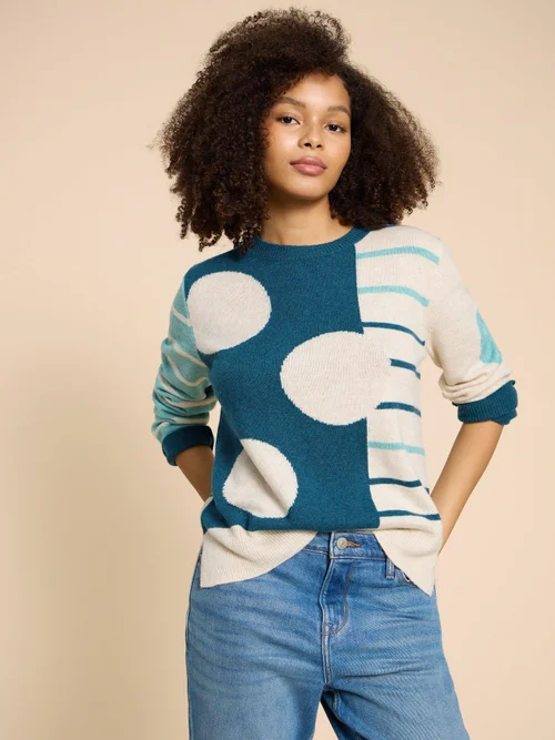 Jade Pullover mit Punkt- & Streifenmuster - Teal Mlt - 38 Bild 1