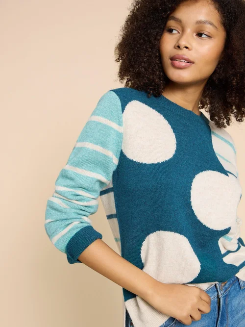 Jade Pullover mit Punkt- & Streifenmuster - Teal Mlt - 38 Bild 3