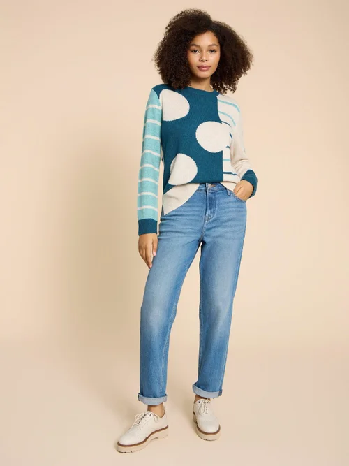 Jade Pullover mit Punkt- & Streifenmuster - Teal Mlt - 38 Bild 2