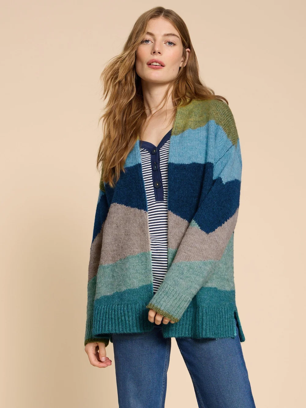 Patti Strickjacke in Patchwork-Optik - Green Mlt - L Bild 1
