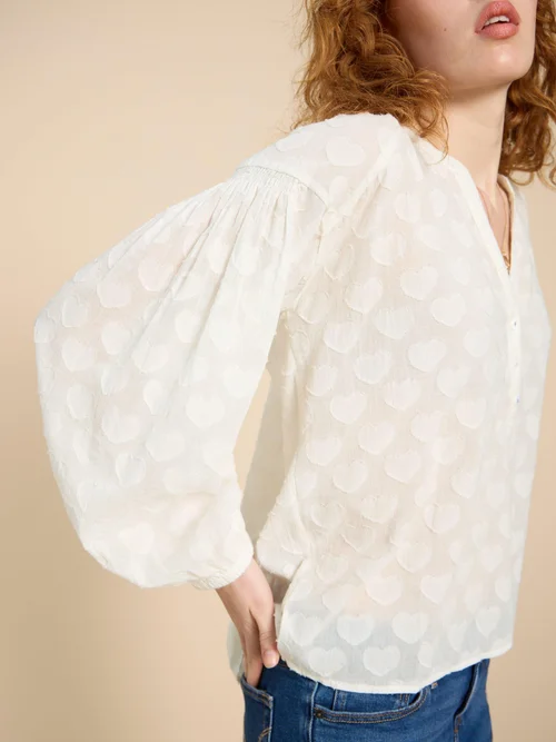 Josie Jacquard-Bluse mit Herz-Print - Pale Ivory - 38 Bild 2