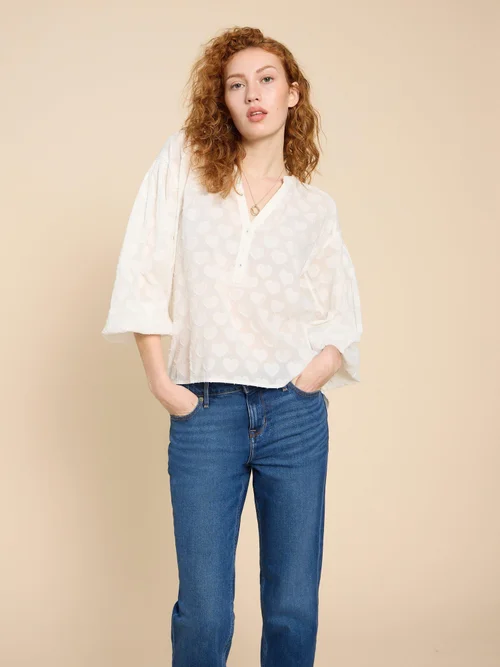 Josie Jacquard-Bluse mit Herz-Print - Pale Ivory - 38 Bild 3