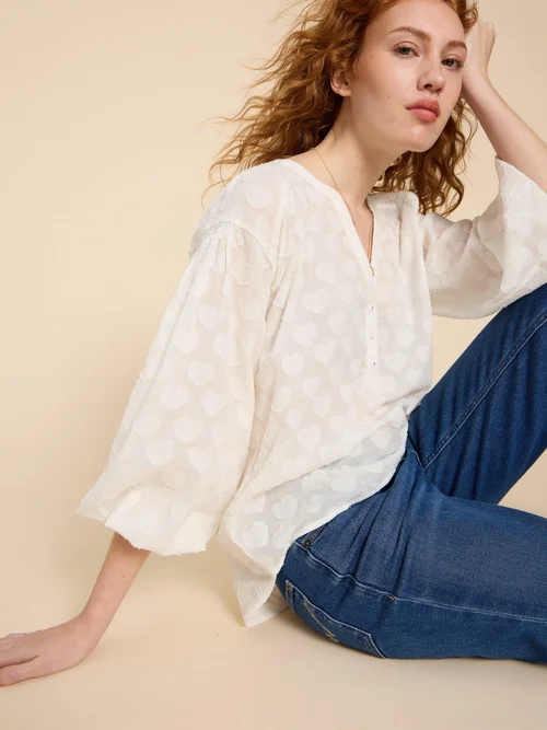 Josie Jacquard-Bluse mit Herz-Print - Pale Ivory - 38 Bild 1